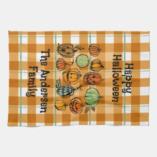 Paño De Cocina Calabaza de Halloween lindo gingham