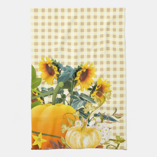 Paño De Cocina Calabaza de Otoño en Gingham   (Vertical)