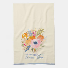 Paño De Cocina Calabaza de Otoño y Acuarela Floral | Decoración d