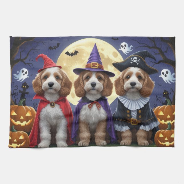 Paño De Cocina Calabaza de perro Cockapoo Halloween Gracioso (Horizontal)