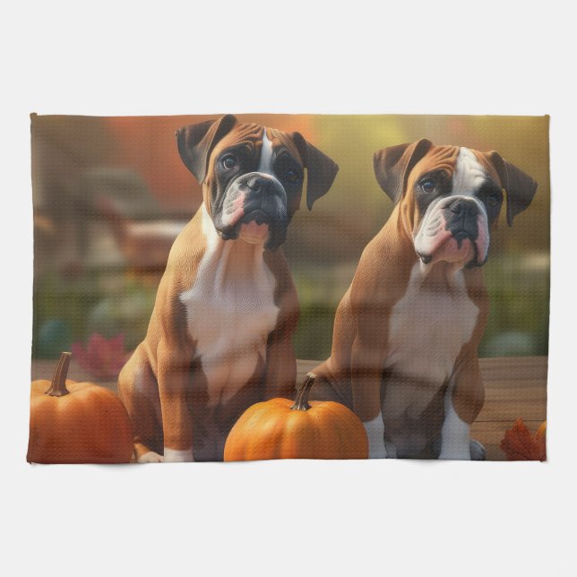 Paño De Cocina Calabaza deslumbrante Boxer Puppy Autumn (Horizontal)
