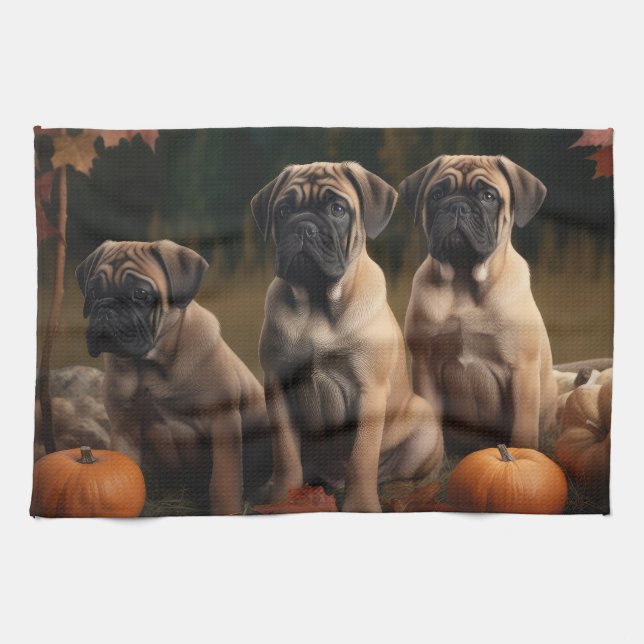 Paño De Cocina Calabaza deslumbrante de bullmastiff Puppy otoño (Horizontal)