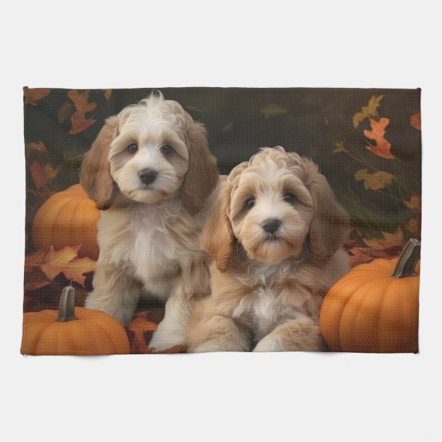 Paño De Cocina Calabaza deslumbrante de cachorro de Cockapoo (Horizontal)