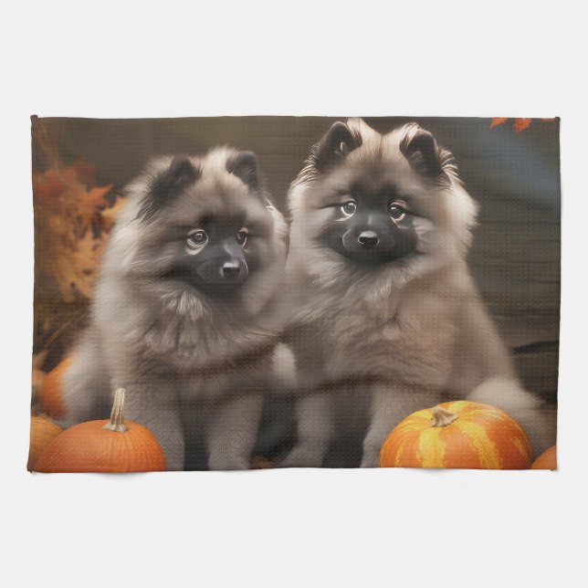 Paño De Cocina Calabaza deslumbrante de Keeshond Puppy Autumn (Horizontal)