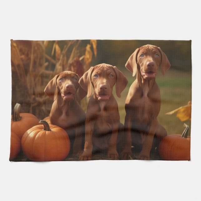 Paño De Cocina Calabaza deslumbrante de Vizsla Puppy Autumn (Horizontal)
