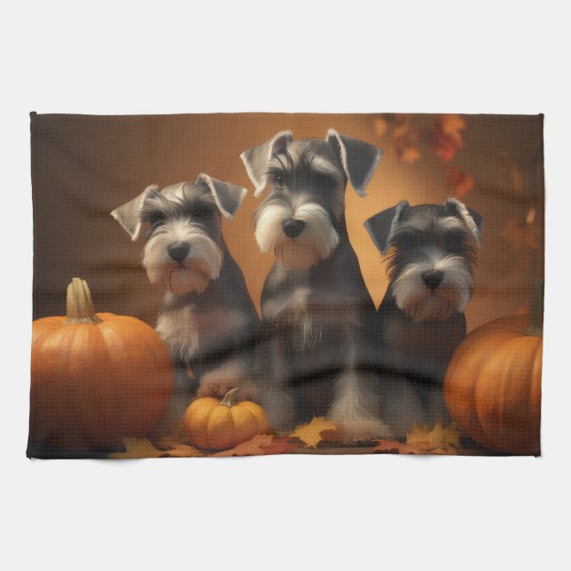 Paño De Cocina Calabaza deslumbrante Schnauzer Ppy Autumn (Horizontal)