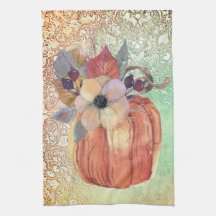 Calabaza floral y encaje otoño elegante naranja ve