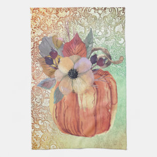 Paño De Cocina Calabaza floral y encaje otoño elegante naranja ve