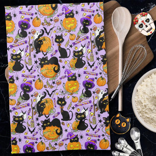 Paño De Cocina Calabaza Halloween Candy Gatos Negros