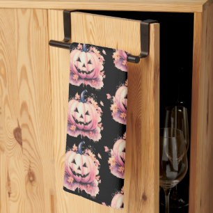 Paño De Cocina Calabaza Naranja Hojas Negras Halloween