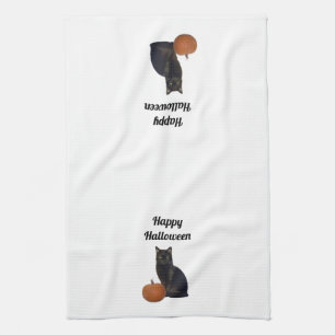 Paño De Cocina Calabaza naranja y gato negro Feliz Halloween