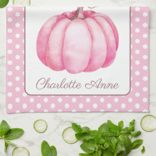 Paño De Cocina Calabaza Rosa Linda sobre Lunares Personalizado