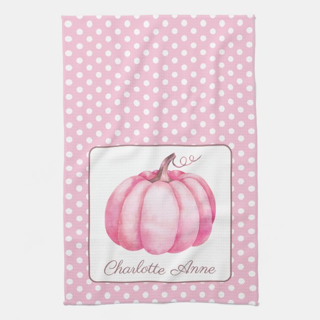 Paño De Cocina Calabaza rosa suave con puntos de polka personaliz (Vertical)