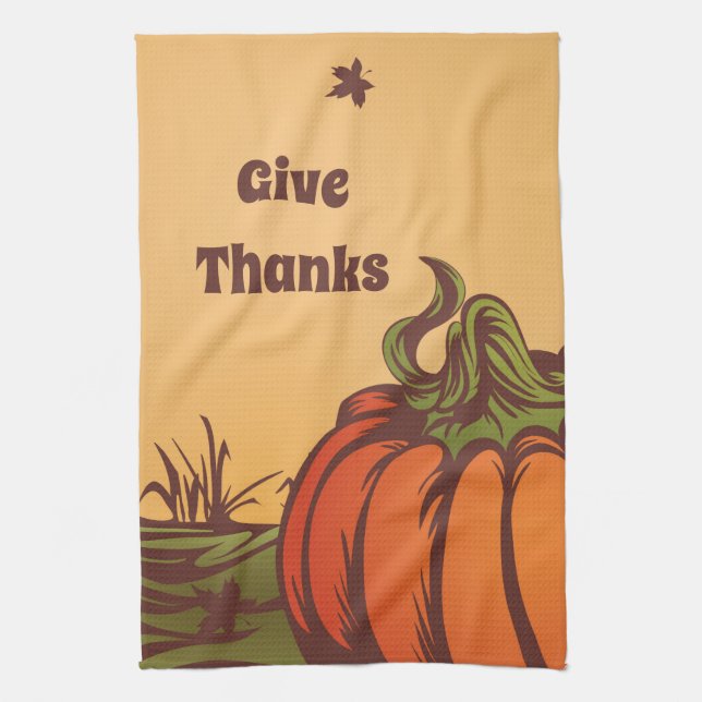 Paño De Cocina Calabaza solitaria en el campo. Caen las hojas del (Vertical)