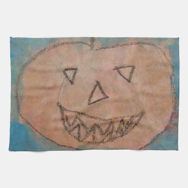 Paño De Cocina Calabaza sonriente, acuarela de arte para niños de (Horizontal)
