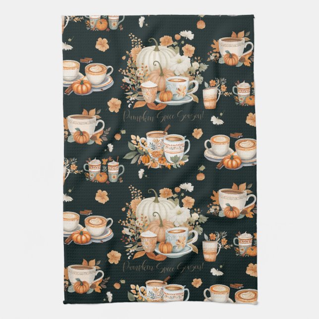 Paño De Cocina Calabaza Spin Season Floral Latte Mug Negro (Vertical)