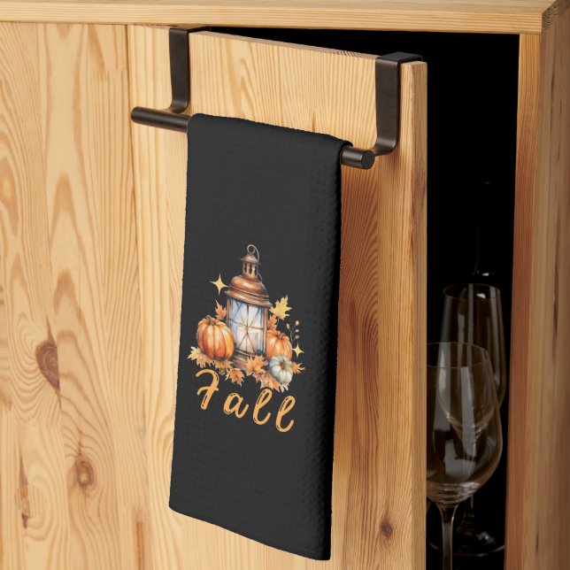 Paño De Cocina Calabaza temática de caída simple negro (Pliegue de tercios)
