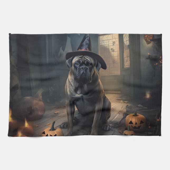 Paño De Cocina Calabazas de bullmastiff asustan a Halloween (Horizontal)