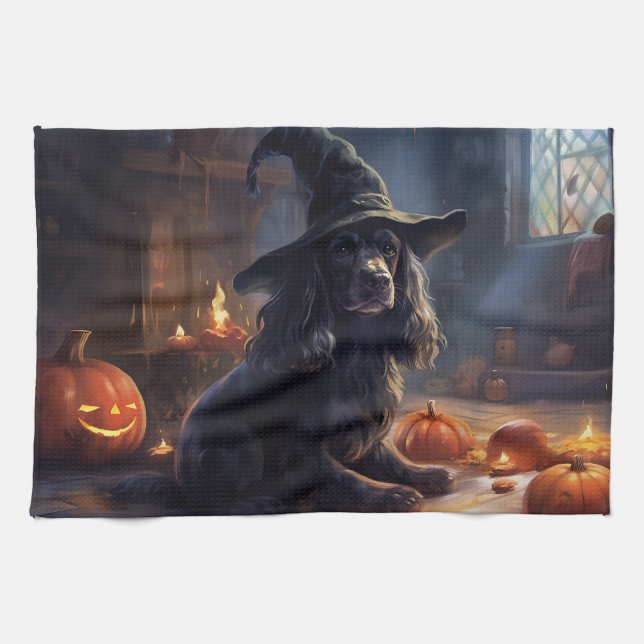 Paño De Cocina Calabazas de Cocker Spaniel Halloween Scary (Horizontal)
