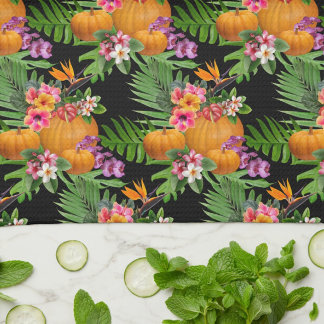Paño De Cocina Calabazas de flores tropicales de Acción de Gracia