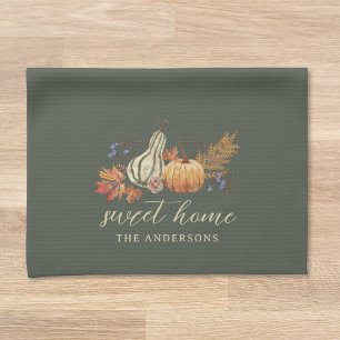 Paño De Cocina Calabazas de otoño salvia Nombre de familia person