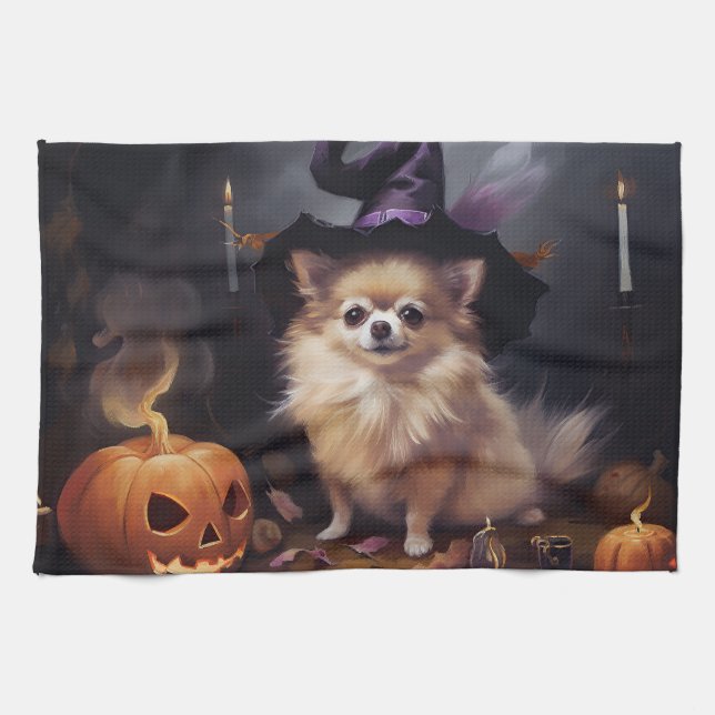 Paño De Cocina Calabazas de Pomerania Temen Halloween (Horizontal)
