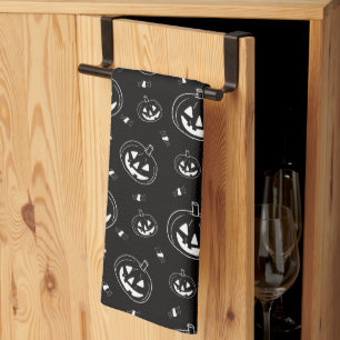 Paño De Cocina Calabazas negras y blancas de Halloween
