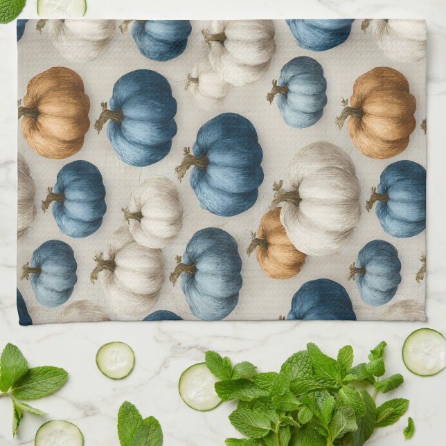 Paño De Cocina Calabazas Rustic Blue y Neutral (Doblado)