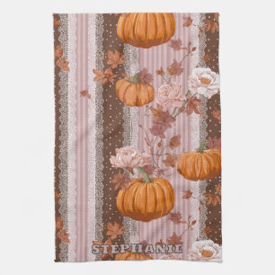 Paño De Cocina Calabazas rústicas de otoño y encaje floral sin co