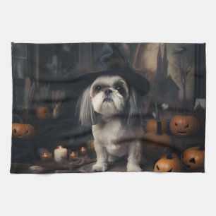 Paño De Cocina Calabazas Shih Tzu Halloween Asustadizas