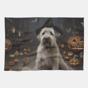Paño De Cocina Calabazas Terrier Trigo Halloween Asustadizo