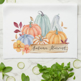 Paño De Cocina Calabazas verdes de la cosecha otoñal otoño