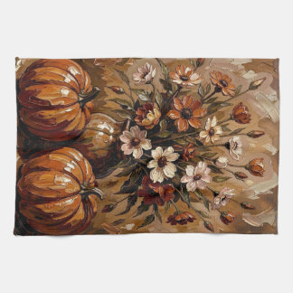Paño De Cocina Calabazas y flores de cosecha de otoño acogedor