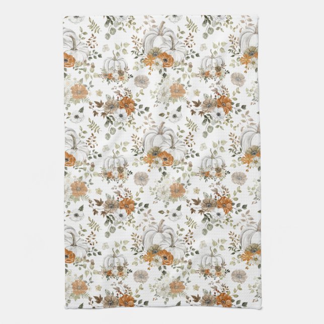 Paño De Cocina Calabazas y flores rústicas caídas (Vertical)