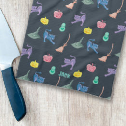 Paño De Cocina Calabazas y gatos de Halloween, personalizables