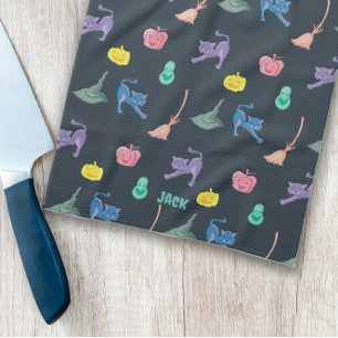 Paño De Cocina Calabazas y gatos de Halloween, personalizables