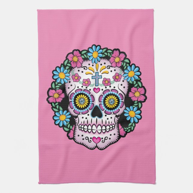 Paño De Cocina Calavera de azúcar de los muertos (Vertical)
