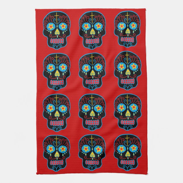 Paño De Cocina Calavera de Azúcar Negra (Vertical)