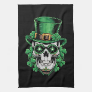 Paño De Cocina Calavera de azúcar St Patrick Day Lucky Shamrock
