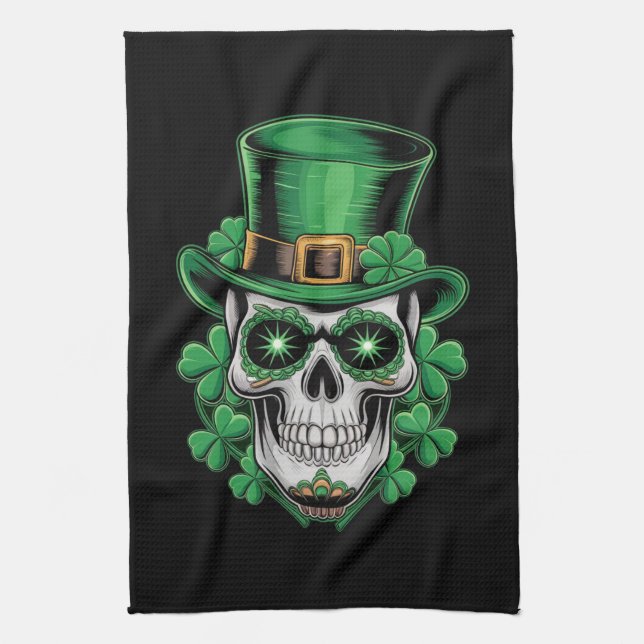 Paño De Cocina Calavera de azúcar St Patrick Day Lucky Shamrock (Vertical)