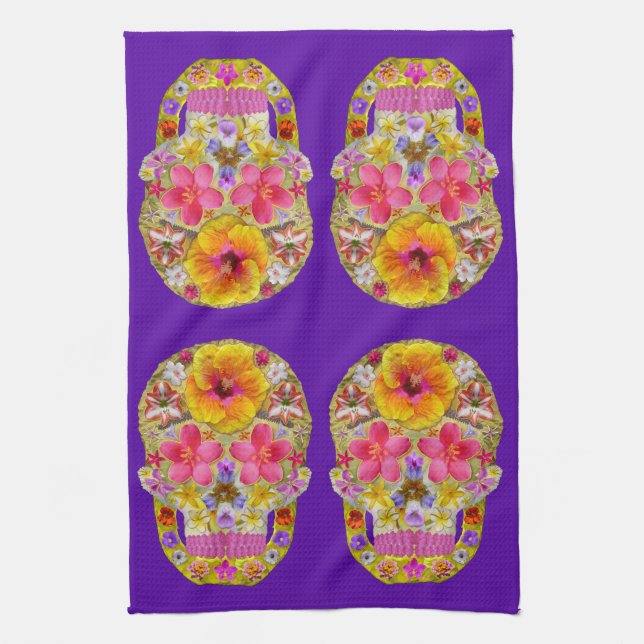 Paño De Cocina Calavera de flores 4-Tropical (Vertical)