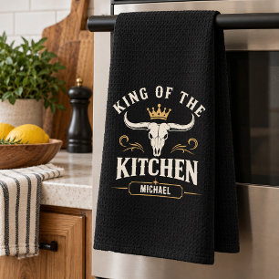 Paño De Cocina Calavera de Longhorn Occidental Rústico con Nombre