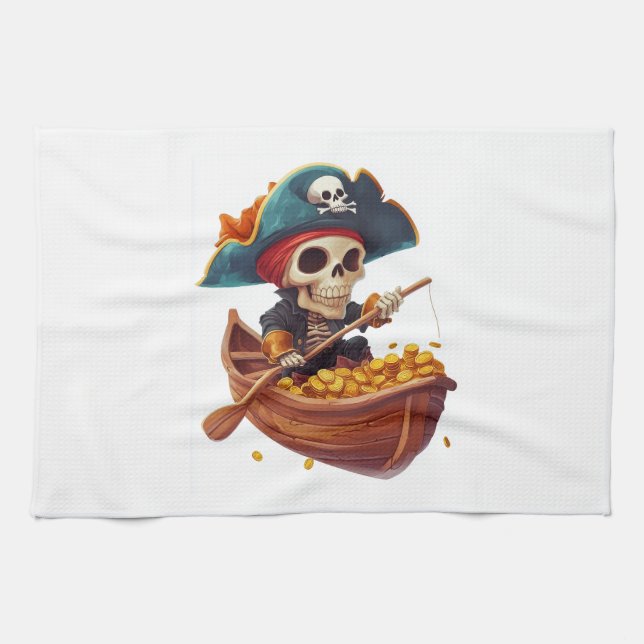 Paño De Cocina Calavera de pirata divertida Buccaneer (Horizontal)