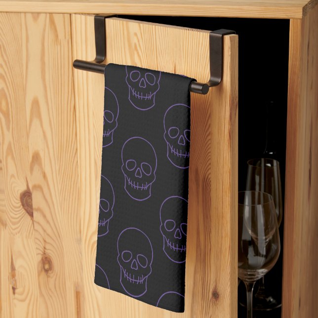 Paño De Cocina Calavera en morado y negro (Pliegue de tercios)