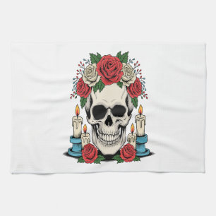 Paño De Cocina Calavera Floral con Velas Halloween
