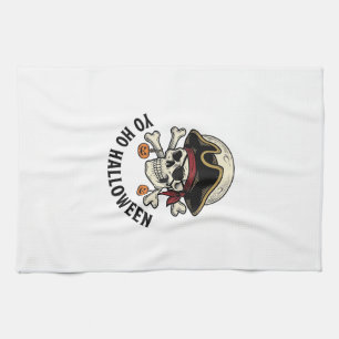 Paño De Cocina Calavera Pirata Halloween Grabado Vintage Camiseta