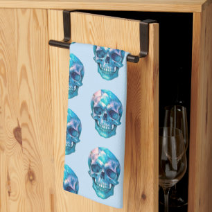 Paño De Cocina Calavera Rosa Azul Púrpura Halloween Azul Claro