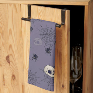 Paño De Cocina Calaveras Arañas Telarañas Azules Halloween