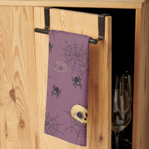 Paño De Cocina Calaveras Arañas Telarañas Purpura Halloween