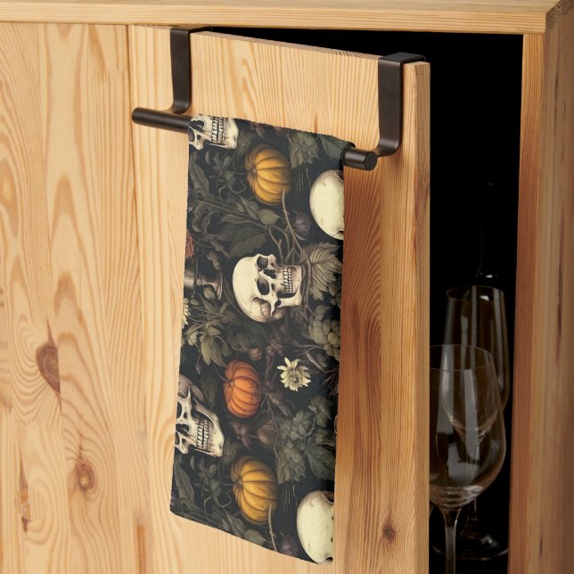 Paño De Cocina Calaveras botánicas de Halloween (Pliegue de tercios)